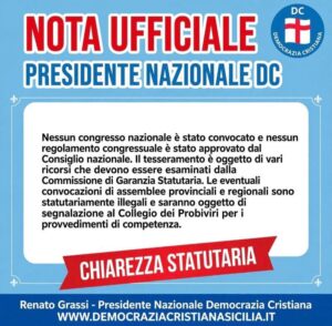 NOTA UFFICIALE: Presidente Nazionale DC